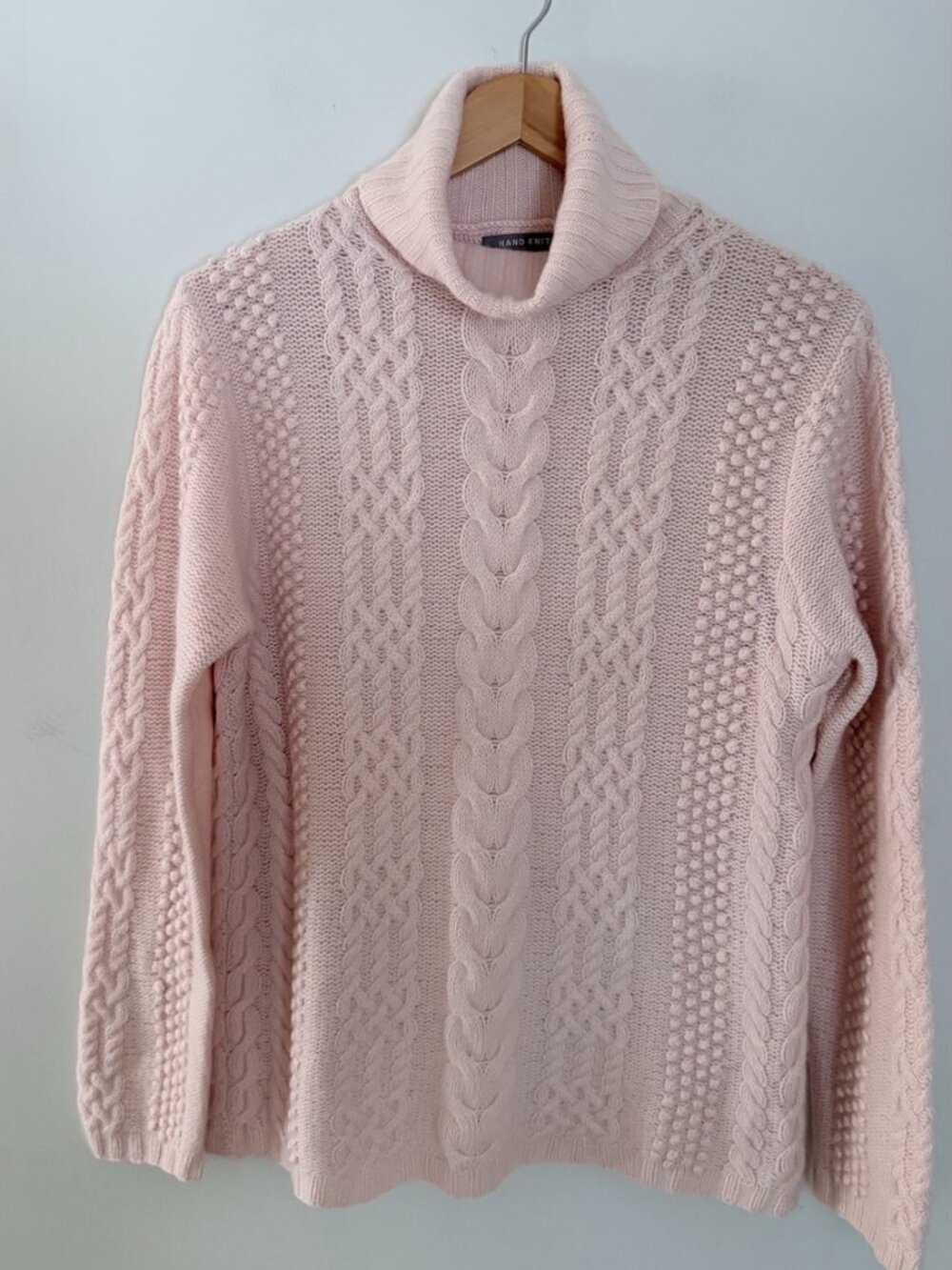 Designer’s Originals Cashmere Hand Knit Pink Cable Turtleneck Sweater XL
